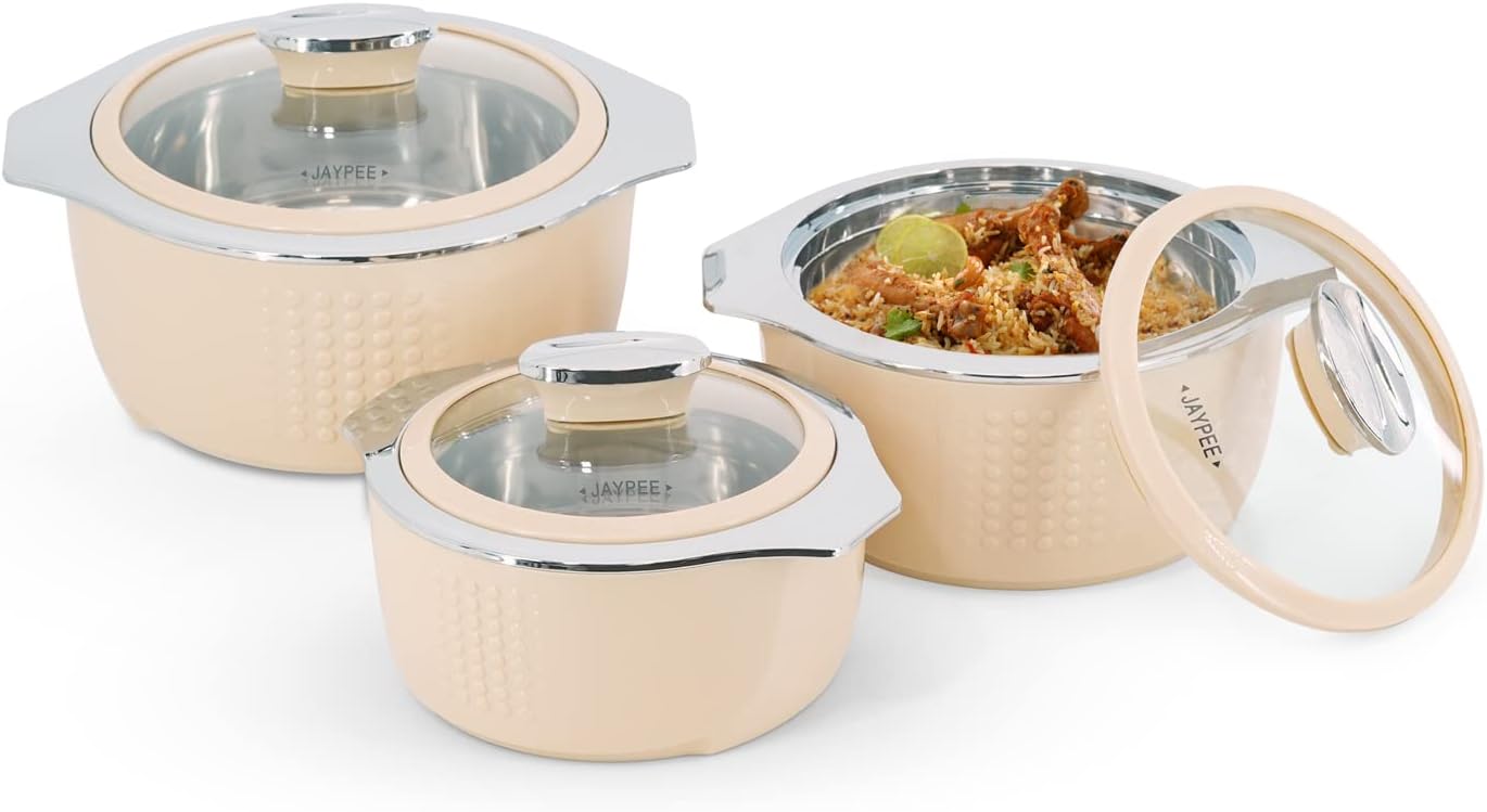 Jaypee Insulated Casserole Dishes Serving Dishes With Glass Lid Stainless Steel Inner Keep