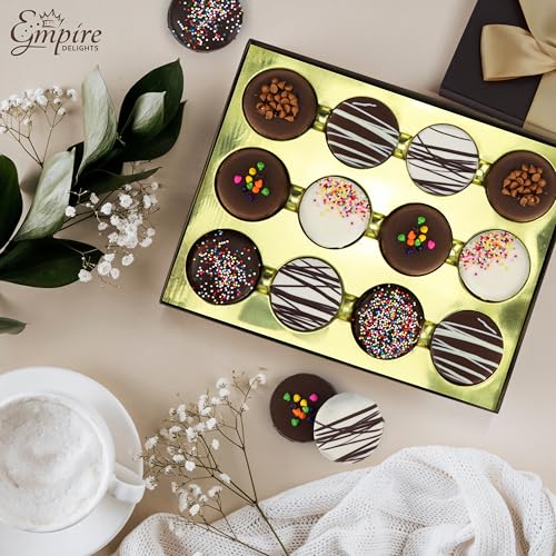 Image of Cookies Gift Basket - Chocolate Gift Basket for Birthday Treats for Women and Men - Fancy Chocolate Covered Cookies for Gifting, 12 Count