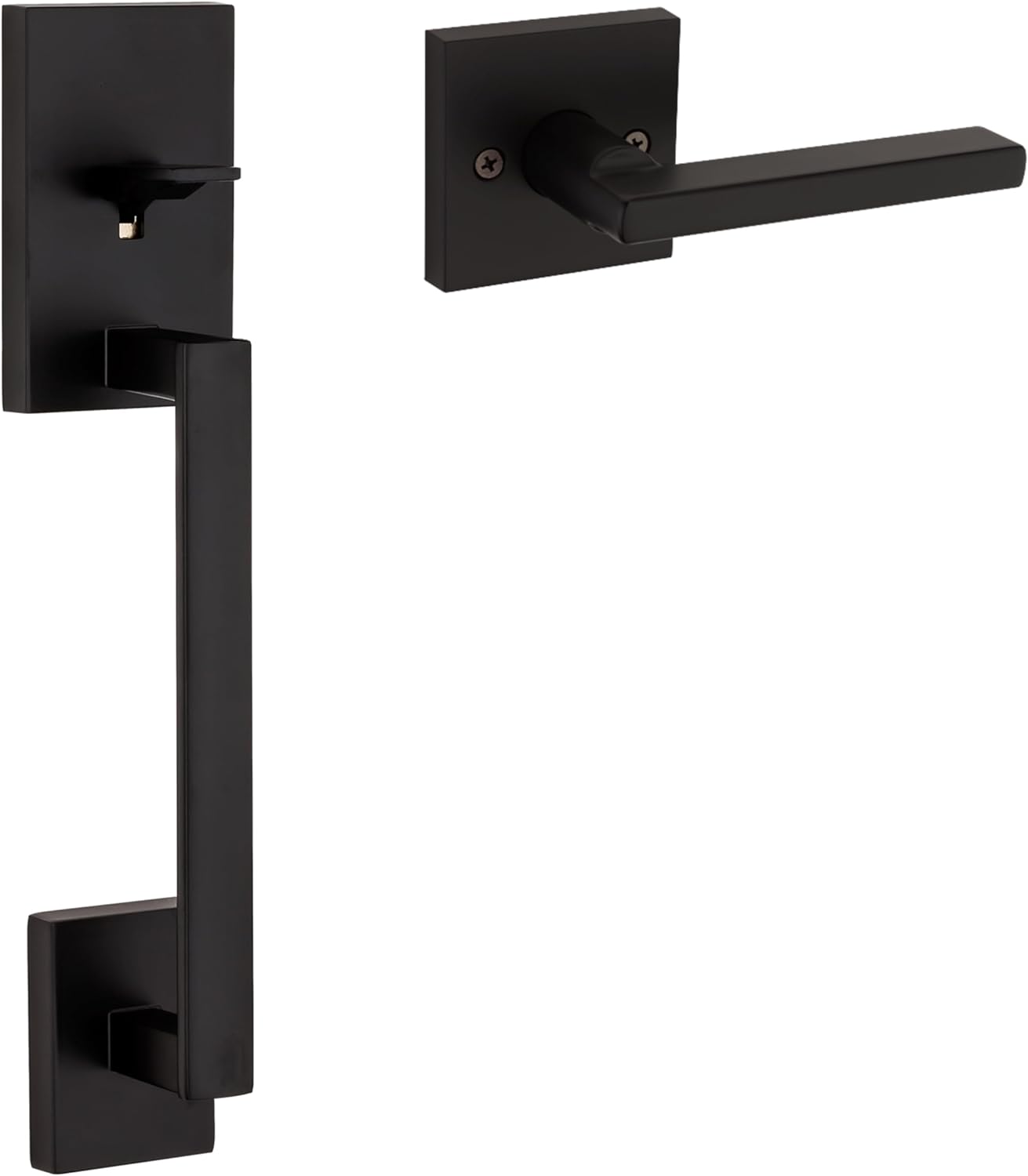 Weiser Matte Black Front Door Lock and Handle Set, San Clemente Handleset with Reversible