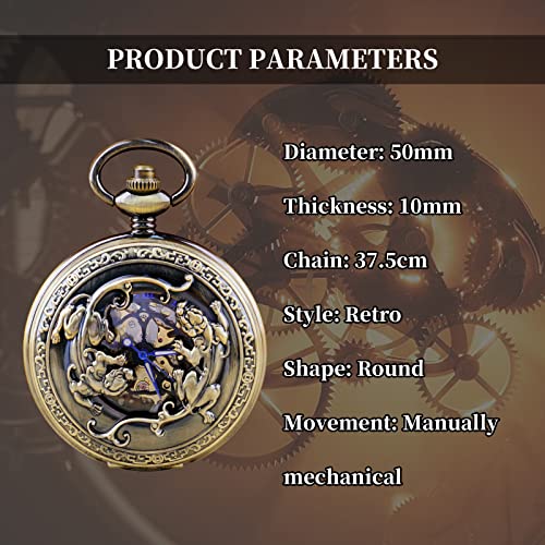 Whodoit Mechanical Pocket Watch Carved With Fabulous Wild Animals Patterns, Mechanical Hand-Winding Pocket Watch Gift #TOP6