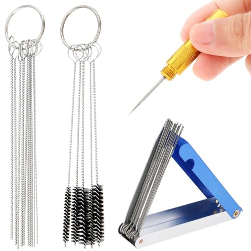 Kit Nettoyage Carburateur, Outils de Nettoyage de Brosse pour Carburateur, 13 Fils 10 Aiguilles 5 Brosses 1 Outil de Prélèvement, Adapté aux Voitures Moto Tondeuse Quads Soudeuses