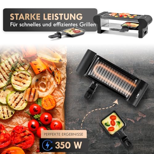 Clatronic® Raclette 2 Personen | Mini Raclette mit ca. 20,5 x 10,5 cm Grillfläche | für Grillen & Überbacken | antihaftbeschichtete Grillplatte & Pfännchen | 350W | RG 3592 – Bild 5