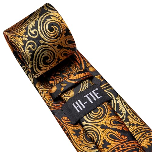 Image of Hi-Tie Men's Tie Sets Silk Paisley Striped Necktie Pocket Square Cuff-links Sets Wedding Business Holiday