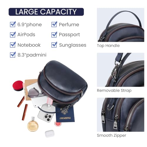 Image of HESHE Genuine Leather Crossbody Bags Leather Purses for Women Vintage Small Shoulder Handbags with Multi-Pockets