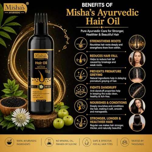 Image of Misha Ayurvedic Hair Oil for Hair Growth & Hair Fall Control with Bhringraj, Amla & Shikakai 100 ml (Pack of 3)