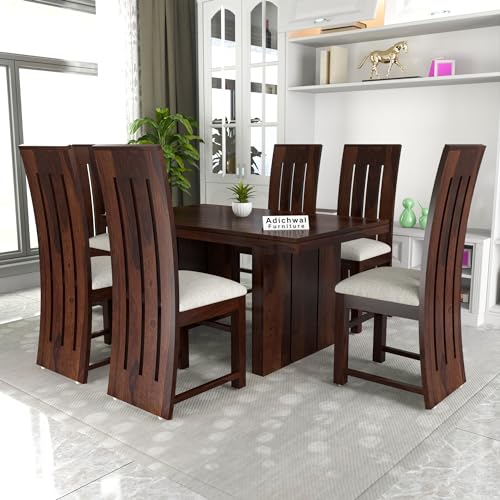 Image of Solid Sheesham Wood 6 Seater Dining Table Set with Cushioned Chairs for Dining Room | Living Room | Home & Office | Hotels Restaurant & Cafe (6 Seater, Walnut H)