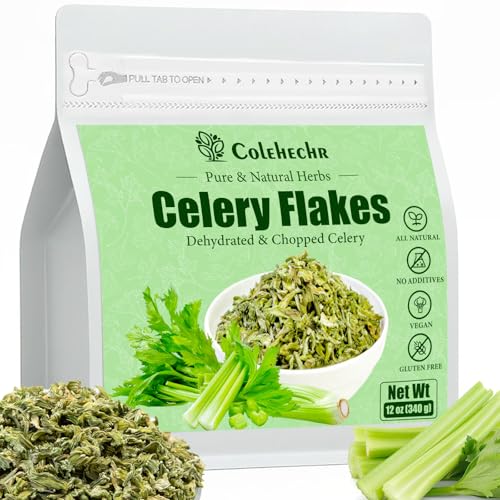 Colehechr Celery Flakes 12 oz All-Natural Dried Celery for Cooking Chopped Dehydrated Vegetable for Soups Salads Stews Camping Meals and Pantry Storage Vegan & Gluten Free