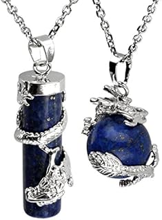 Jovivi Dragon Wrapped Round Ball Cylinder Gemstone Crystal Pendant Necklace Gifts Set w/Gift Box