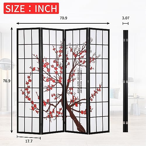 Room Divider 6Ft Folding Privacy Divider 4 Panel Portable Room Seperating Chinese Style Dividers Japanese Screen Wall Divider Wood Divider Tall Freestanding Partition Screen, White - Thumbnail 2
