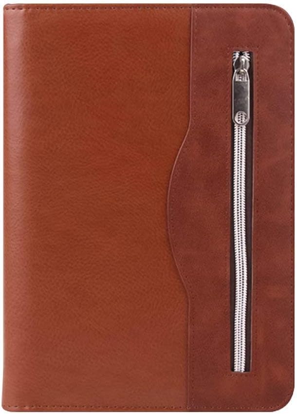 Aibada A5 Zipper Leather Conference Folder Ringbinder Portfolio with Calculator/Pen Slot/Card Slots/Paper