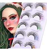 Christmas Lashes Glitter Lashes Fluffy Colored Lashes with Glitter on End Colorful Mink False Eye...