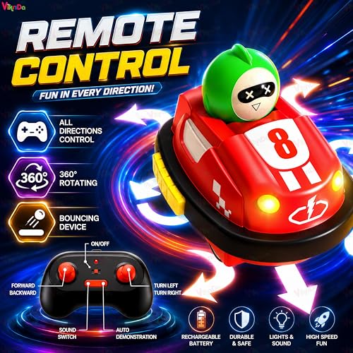 Image of VikriDA 2-Pack RC Bumper Cars with Light & Sound | Remote Control Battle Cars for Kids - Ejecting Driver Feature for Boys & Girls
