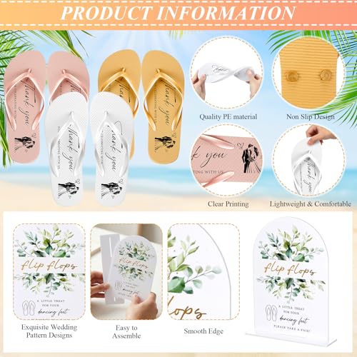 Image of 24 Pairs Bulk Flip Flops for Wedding Guests | Reception Sandals, Wedding Party Favors with Sign, Size Cards, Bagged, Dance Floor Slippers