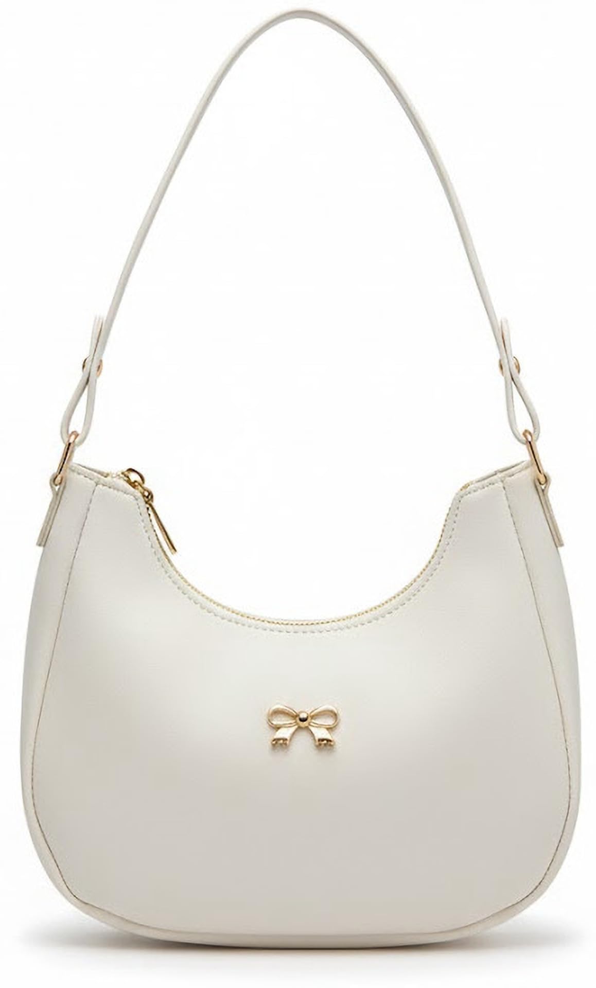 Women's Half Moon Sling Bag | Crescent Shoulder Bag with Gold Bow | Beige | PU Leather | Zip Closure-image-11