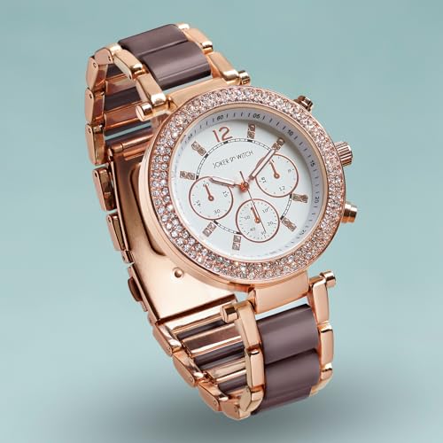 Image of Joker & Witch Suzanne Rosegold and Taupe Ceramic Metallic Strap Watch for Women