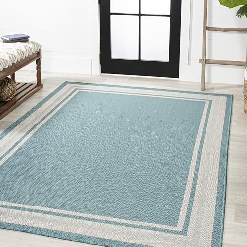 Tapete Jonathan Y James Modern Border Stripe 3x5 Aqua/Beige miniatura 4