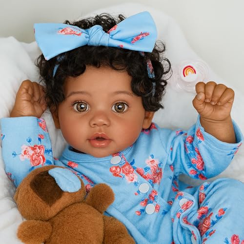 SCOM Lifelike Reborn Black Girl - 20 Inch African American Newborn Baby Girl, Real Life Baby Dolls with Weighted Soft Cloth Body for Kids Age 3 +