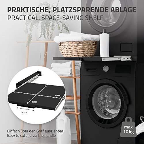 ML-Design Universeel Tussenframe met Uitschuifbare Plaat van Staal 60x60 cm Zwart Verbindingsframe voor Wasmachine en Droogkast Tussenbouwset met Uitschuifelement als Opbergruimte voor Wasmand - Afbeelding 6