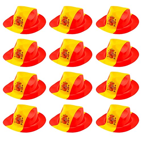 Acan Tradineur - Pack De 12 Sombreros Vaqueros Con Diseño De Bandera De España - Fabricación 100% Plático - Para Jóvenes Y Adultos - 12 X 25 X 29,5 Cm