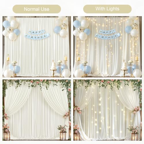 Cortinas de fondo crema con luces 2 paneles 5x10ft miniatura 3
