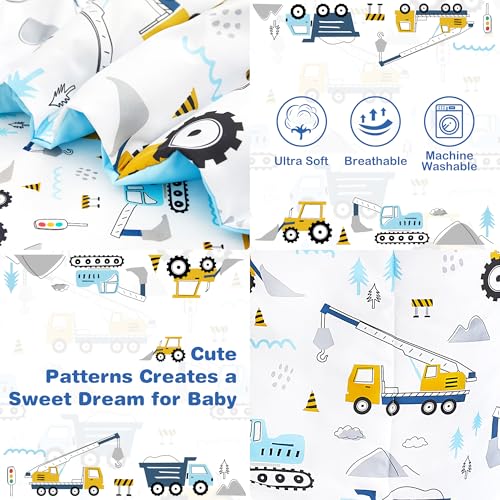 Image of Lasoftan Cars Toddler Bedding Set, 4-Piece Bed-in-a-Bag Comforter Set for Boys, Construction Truck Bedding, Machine Washable