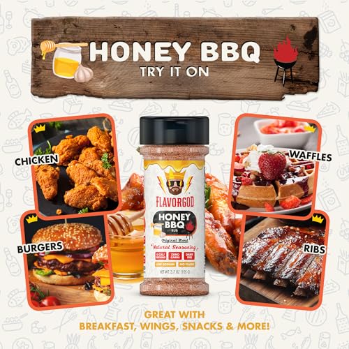 Image of Honey BBQ Rub Mix, 2 Bottles by Flavor God - Premium All Natural & Healthy Spice Blend for Grilling Chicken, Beef, Chili, Seafood, Vegetables, & Salad - Kosher, Gluten-Free, Dairy-Free Steak Rub