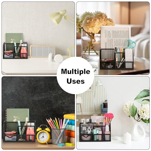 Image of Exerz Desk Organiser Mesh Desk Tidy Pen Holder Multifunctional Organizer Ex348 - Black