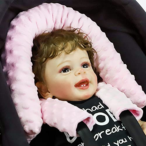 Image of Pea Pod Car Seat Head Support Infant Baby Carseat Head Support & Strap Covers for Newborns Ultra Soft Minky Dotted Fabric Infant Car Seat Insert Perfect for Baby Carseats, Strollers, and Bouncers