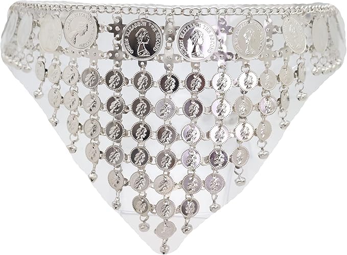 Women Vintage Look Ethnic Fashion Belt High Waist Hip Silver Color Metal Coin Belly Dance Adjustable Fit S M2