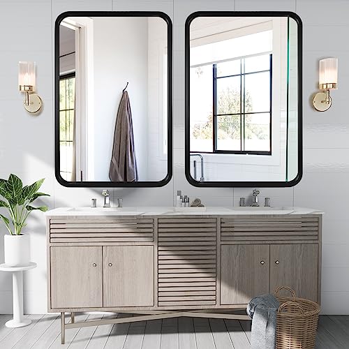 WallBeyond 24x36 Inch Wood Mirror for Bathroom, Wooden Frame Wall Mirror Farmhouse Wall Mounted Rectangle Mirror for Vanity (Horizontal/Vertical Black Color) by WallBeyond - Image 2
