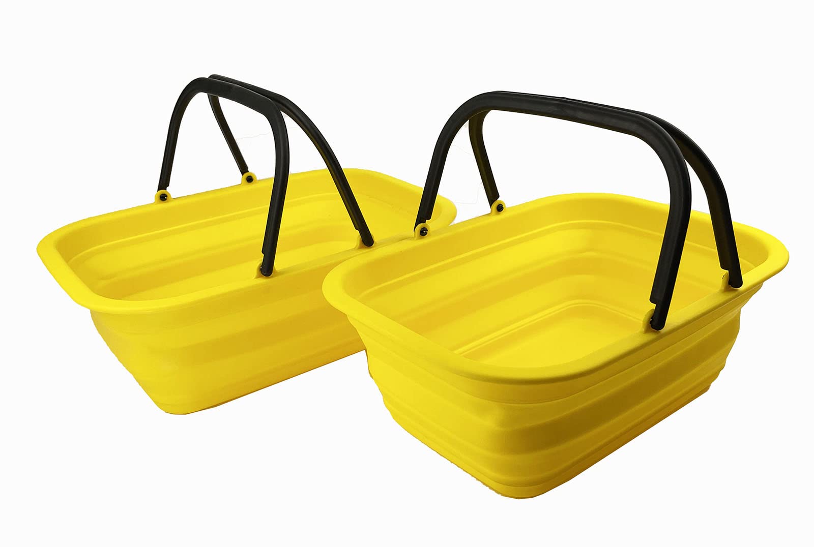 Sammart Golden Yellow (Set Of 2) 9.2L Collapsible Tub With Handle - Portable Outdoor Picnic Basket/Crater - Foldable Shopping Bag - Space Saving Storage Container (Golden Yellow (Set Of 2))