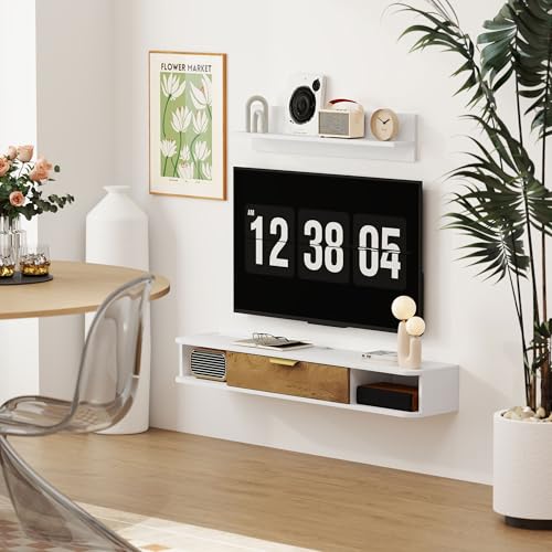 HOMCOM Mueble de Salón Mueble de Comedor con Estante de Pared Mueble de TV Armario Compartimentos Orificios para Cables para Televisión de Pared 120x24x16 cm Blanco - imagen 9