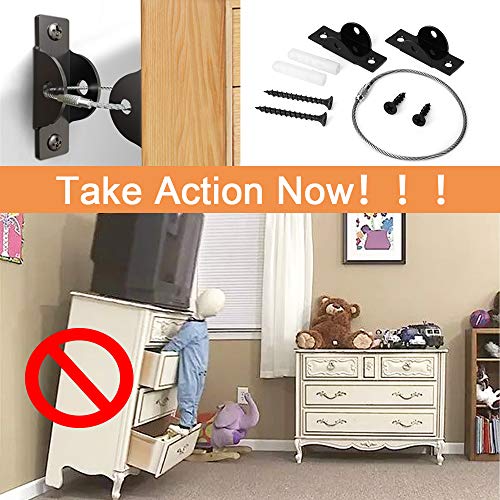 2 Pack Anti-tip Wall Anchor Kit Metal Furniture Anchors for Baby Proofing, Earthquake Tip Resistant Furniture Brackets, Furniture Secure Straps for Dresser Cabinet Bookshelf