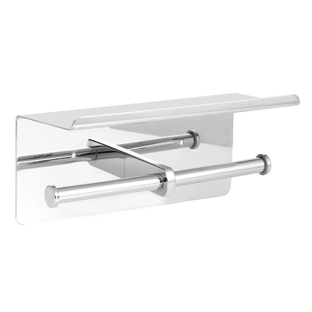 Tissting Portarotolo Doppio con ripiano portacellulare Portarotolo in Acciaio Inox Moderno Portarotolo da Parete Organizzatore da Bagno per Bagno di casa, Bagno dell'hotel (10,2 x 4,3 x 4,5 Pollici)