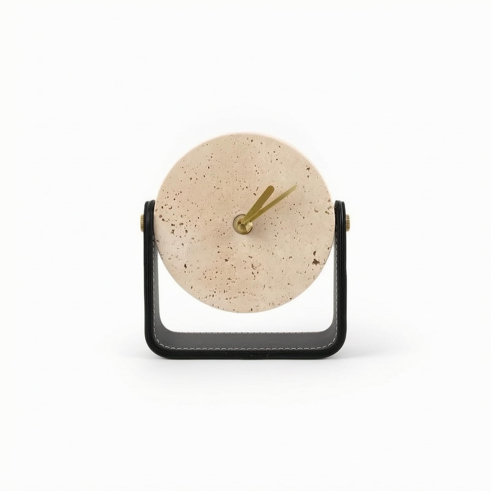 Tischuhr mit Metallständer Modern Dekouhr mit Steineffekt Minimalistisch Standuhr für Wohnzimmer, Büro