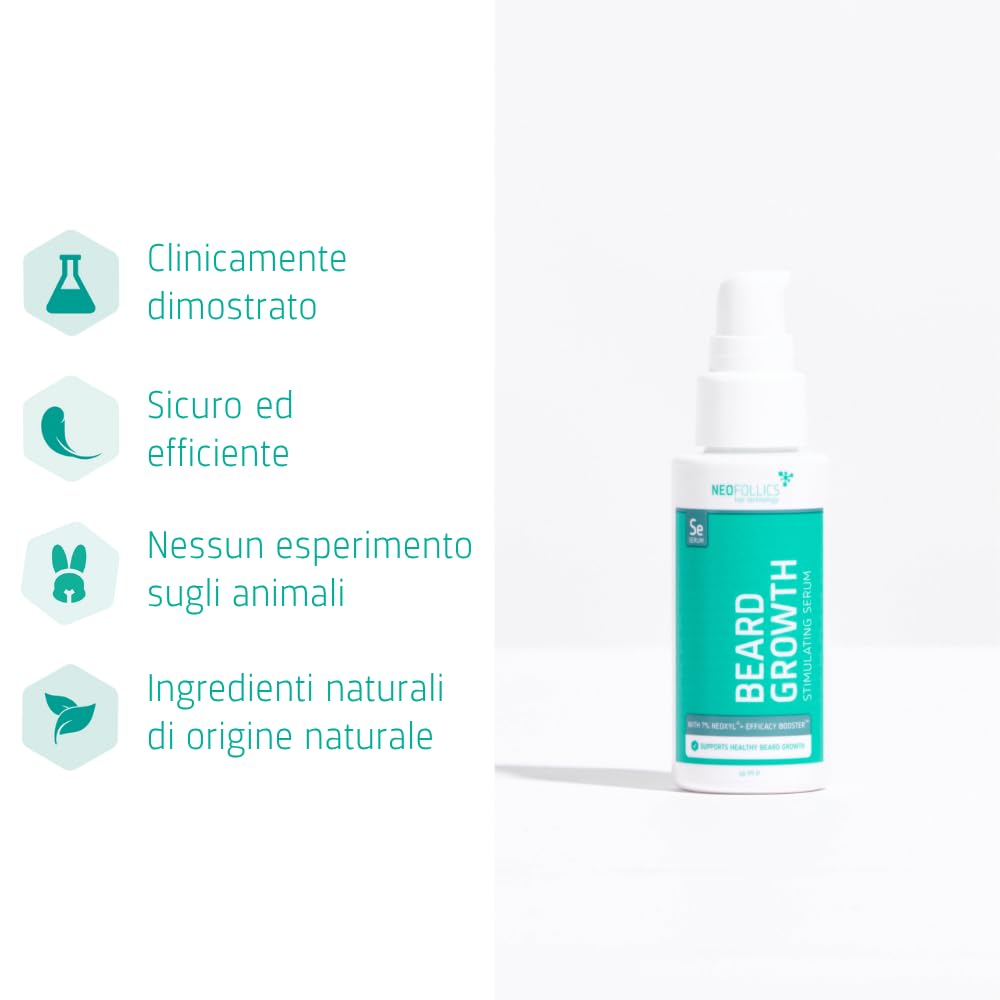 Siero stimolante la crescita della barba Neofollics - 45 ml - L'81% ha riscontrato una maggiore crescita dei peli del viso - Con il 7% di Neoxyl: 41% più efficace del Minoxidil