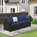 3-Seat Wicker Sofa Patio PE Wicker Couch Furniture,3pcs Patio Sofa Set Outdoor Rattan Couch Steel Frame with Cover and Deep Seat High Back Patio Furniture Sets (Dark Blue + Black Rattan, 3pcs)