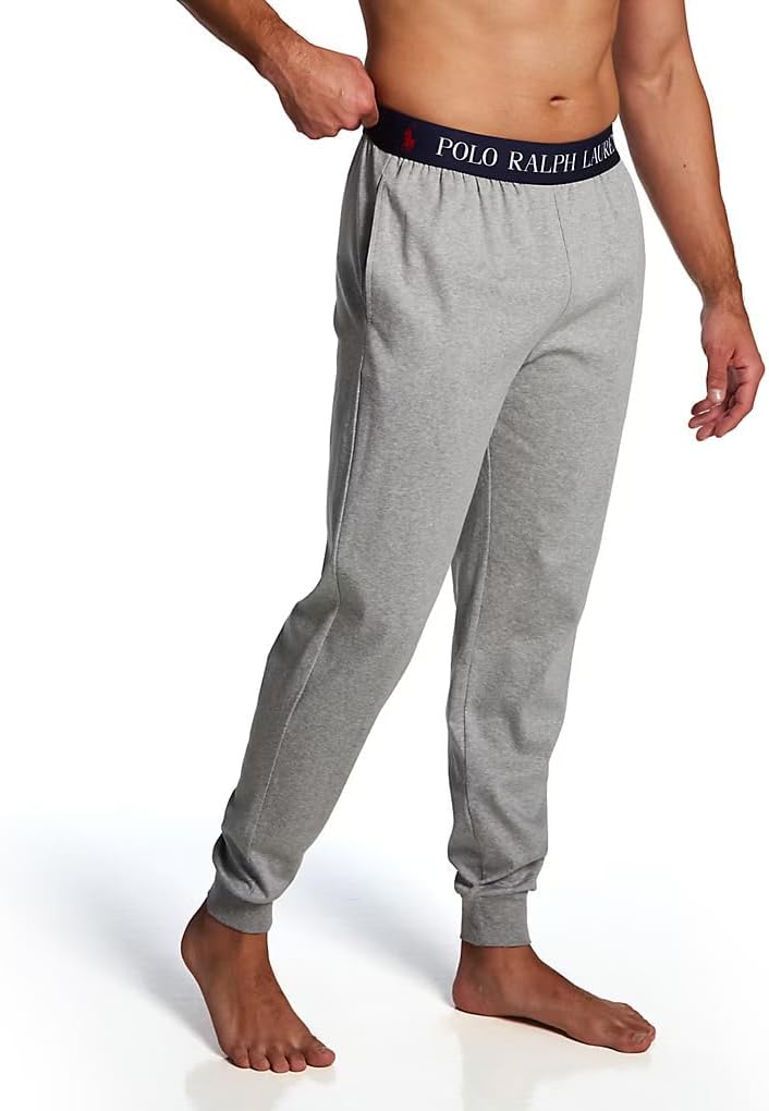 POLO RALPH LAUREN Men's Mercerized Cotton Pajama PJ Pants Elastic Waist Jogger | Loungewear Sleepwear | PLCTJR |Red Pony Logo (Andover Heather Grey, Large)