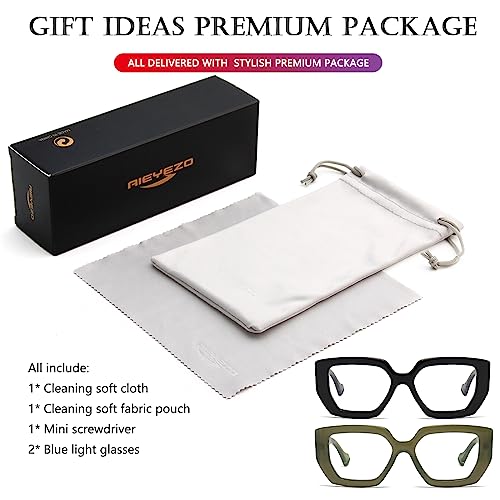 Image of AIEYEZO Thick Frame Blue Light Glasses Men Women, Fashion Square Computer Eyeglass Anti Eyestrain & Prevent Headache