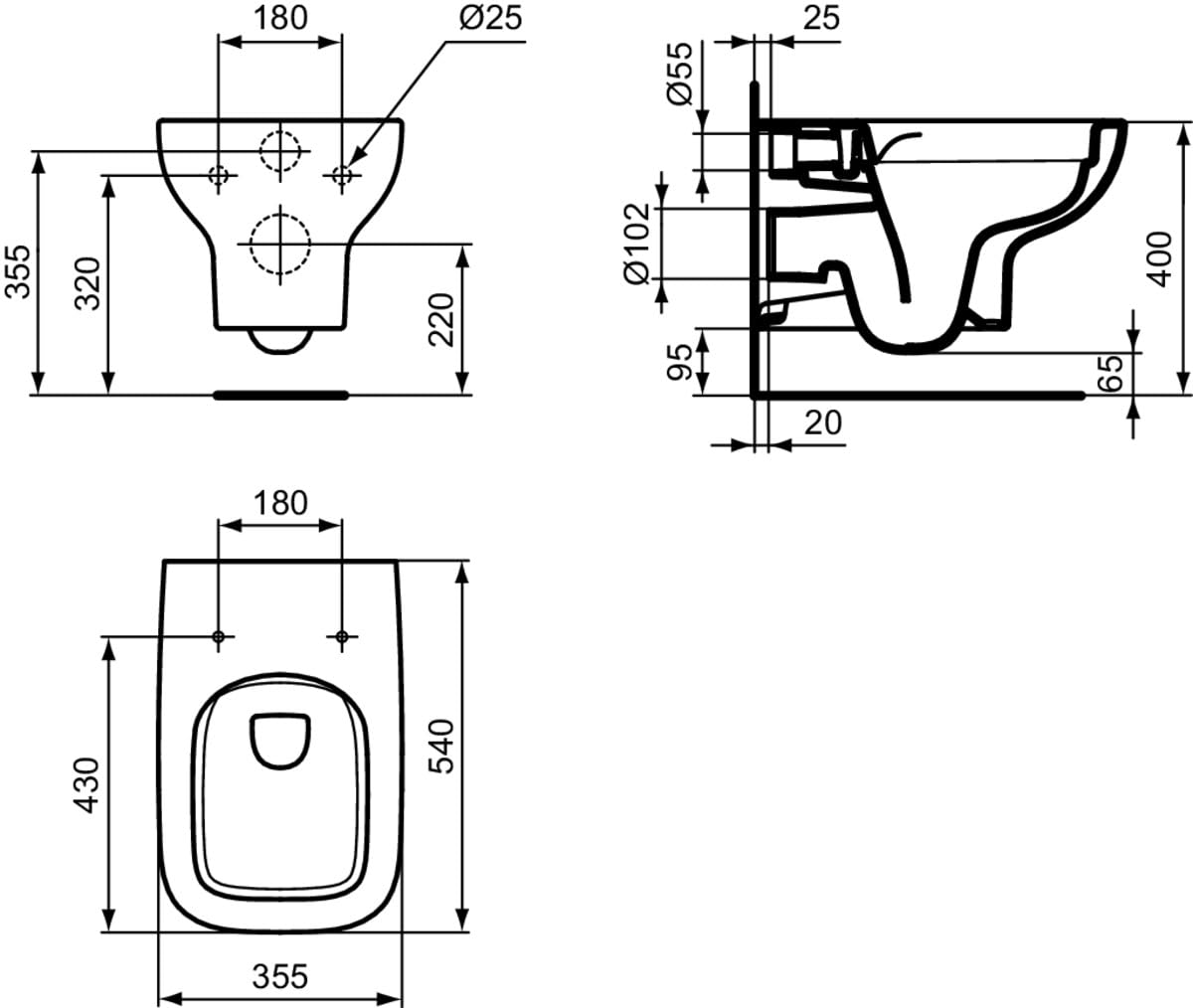 Ideal Standard - i.life A wisząca toaleta z technologią odpływu RimLS+, certyfikowana woda bez kołnierza 4/2,6 litra, T452301, biała