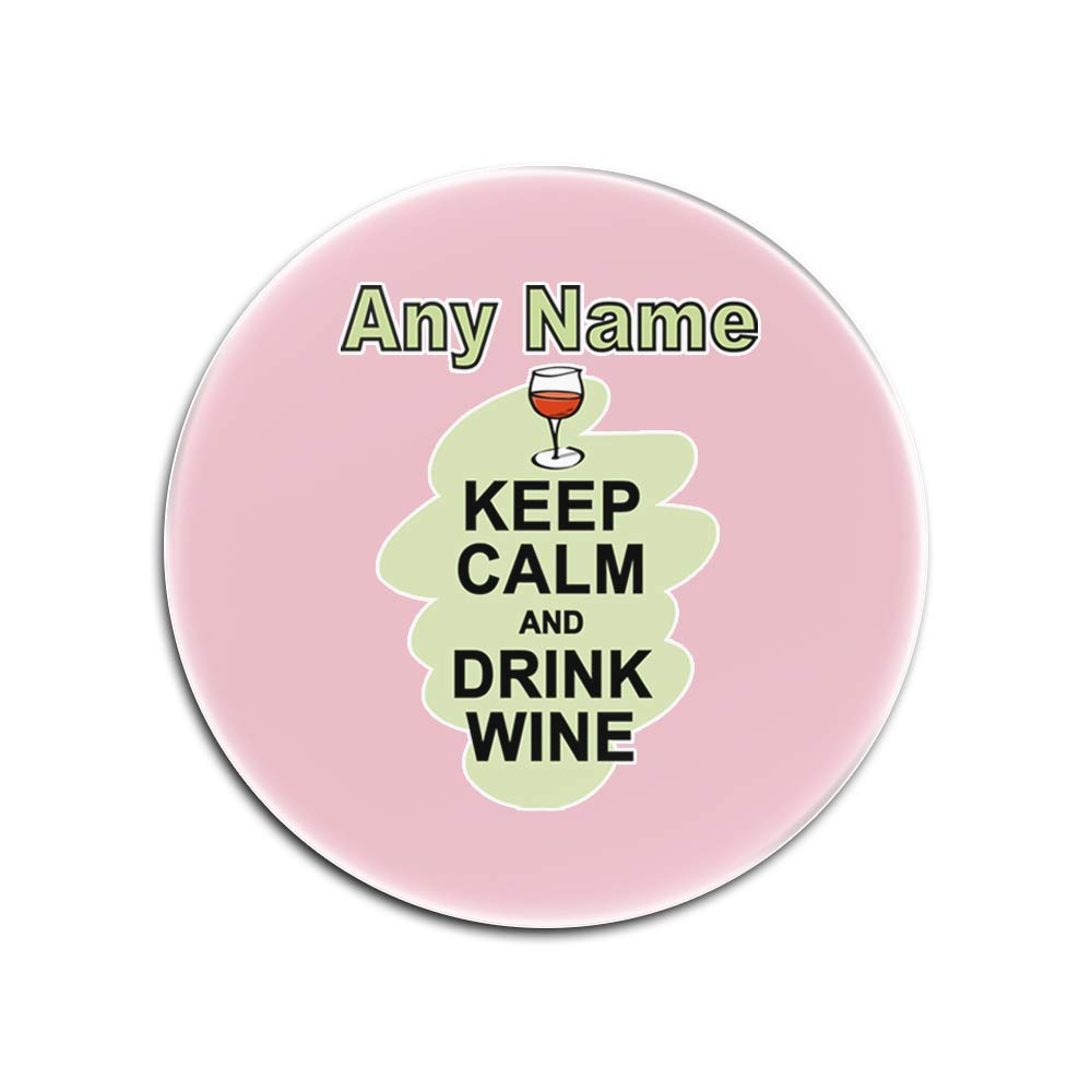 UNIGIFT Personalised Gift - Keep Calm Drink Wine Round Glass Coaster (Food Design Colour) Any Name Message Unique Mat Pad - Carry Poster Party Diet Snack Beer Milk Coffee Tea Chocolate Juice Coke