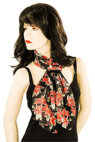 Poinsettia Christmas Scarves with Gift Box Option (black) W498BK2