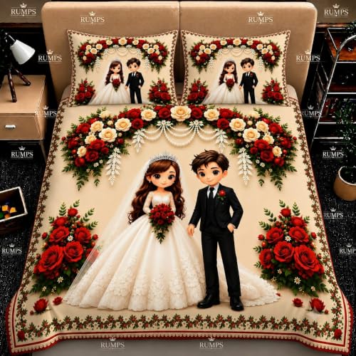 Image of RUMPS 3D Digital Printed Double Bedsheet Flat | Premium Knitted Cotton MicroFabric 90x100 Inch Bed Sheet with 2 Pillow Covers, Cute Cartoon Blue Bird (7D Digital Muti05)