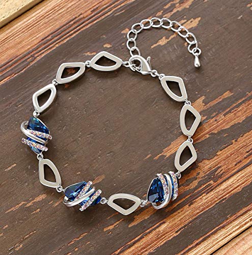 Leafael Wish Stone Link Charm Bracelet with Birthstone Crystals, Rose Gold Plated or Silver-tone, 7"+2"2