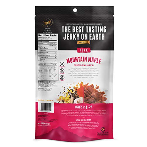 Perky Jerky Mountain Maple Pork Jerky, 14oz - Tender Texture and Bold Flavor - Low Sodium - 8g Protein per Serving - Low Fat - 100% U.S. Sourced