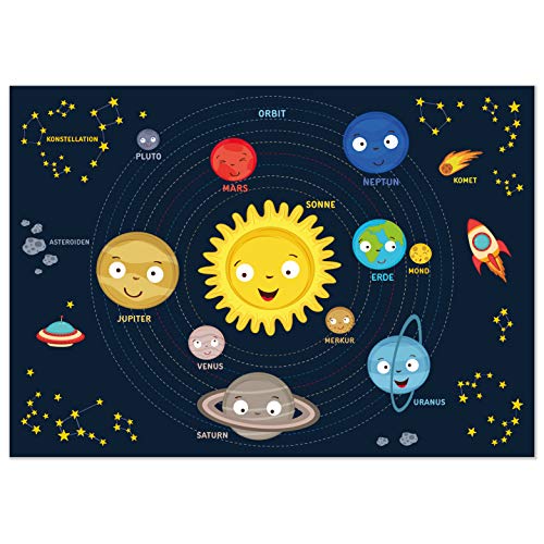 Kizibi Weltraum Poster pour enfants et garçons dans la chambre d'enfant, Kosmos DIN A2, planète dans le système solaire, poster éducatif astronomique maternelle, école primaire