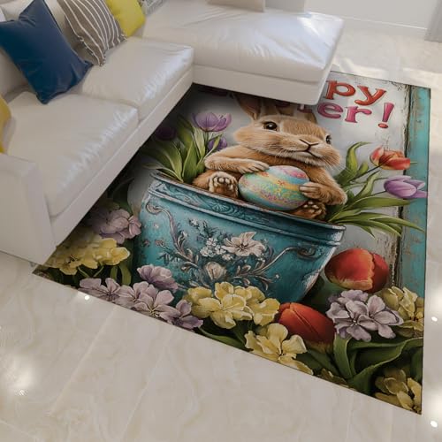 Tapis de Pâques 120x180cm avec carpette imprimée lapin pour chambre - 3