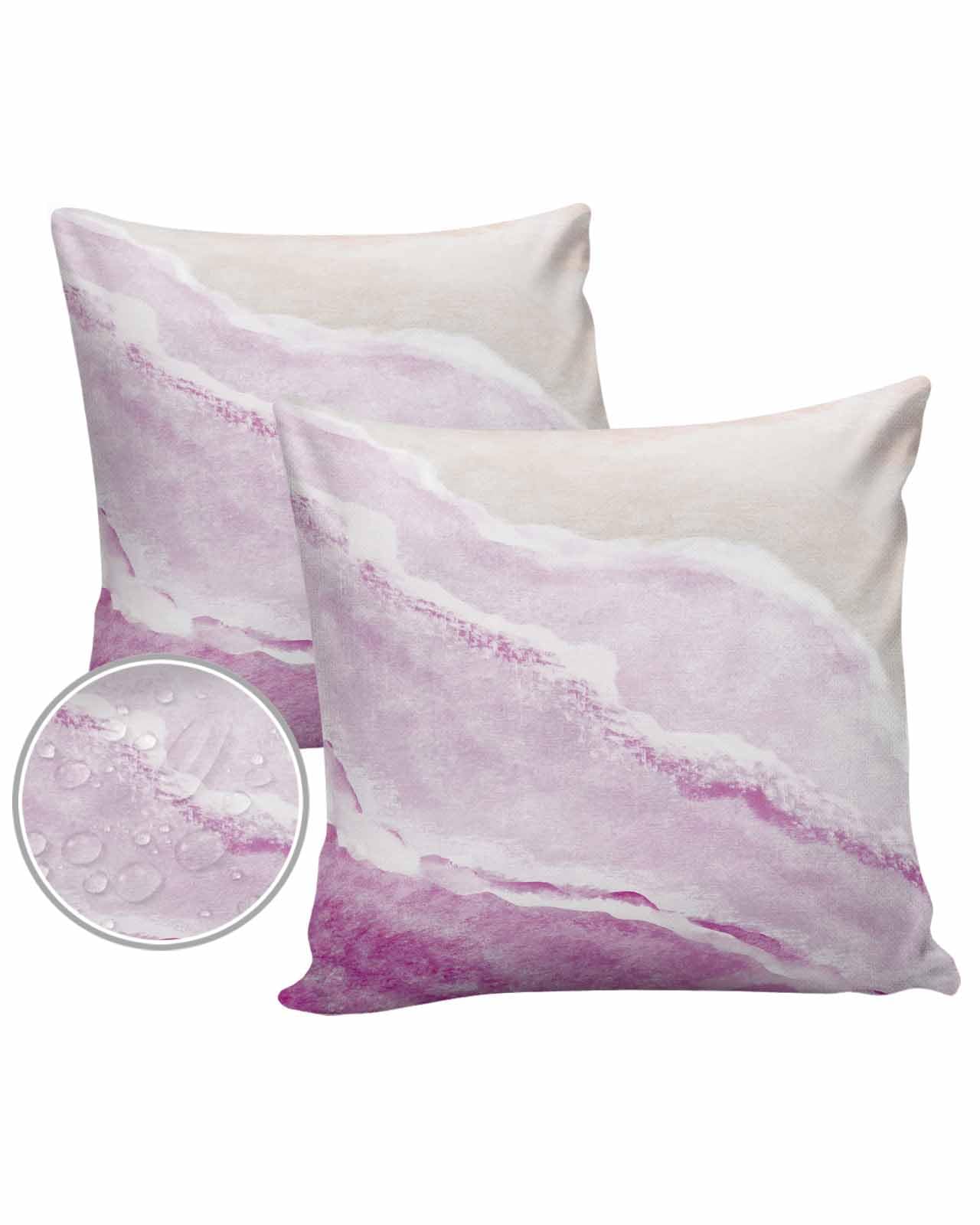 Boanket Outdoor Pillow Covers 24 x 24 Inches, Pink Summer Beach Waterproof Throw Pillow Cover Set of 2, Coastal Nautical Ocean Seaside Home Decorative Square Cushion Covers for Patio/Tent/Couch/Garden
