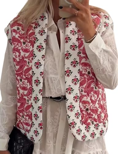 Arssm Womens Floral Quilted Vest V Neck Lightweight Sleeveless Jacket Padded Gilet Open Front Crop Vest