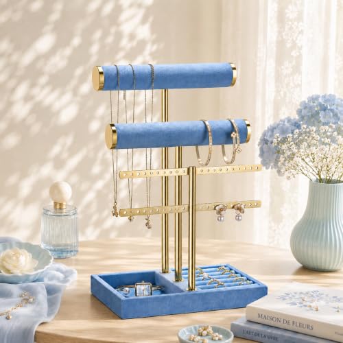 Image of Jewelry Organizer Stand for Necklaces, Bracelets, Earrings, Rings, Blue